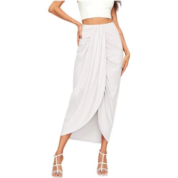 LAST CALL//Draped Maxi Skirt in White by Shein NWOT Size XL - Picture 1 of 12